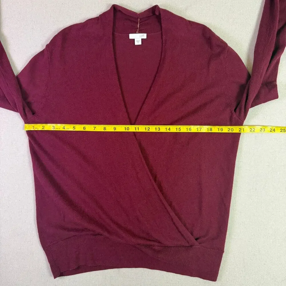 J. Jill Burgundy Cross Wrap Surplice Sweater Women's M Silk Wool Blend Classic